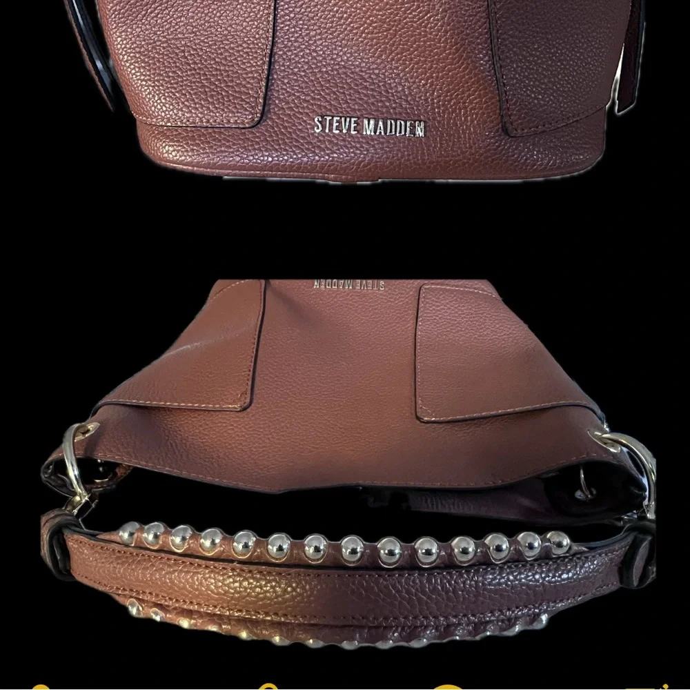 STEVE MADDEN BUCKET BAG NWOT, Chestnut Brown, Gold Bead Accents on Handles